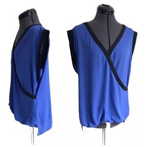 New York & Company Blue Sleeveless Top with Black Trim, Size M